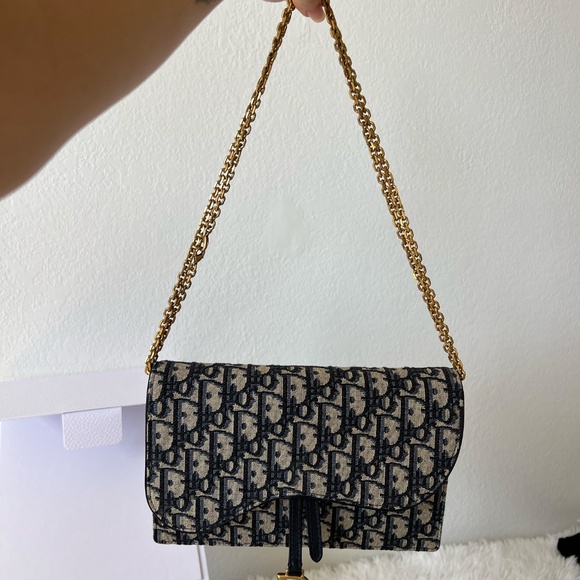 AUTHENTIC DIOR Oblique Saddle Chain Pouch Blue - Picture 8 of 10